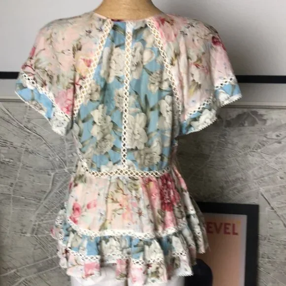 Zimmerman Floral Lace Trim Women Top Size 3 - Picture 6 of 14